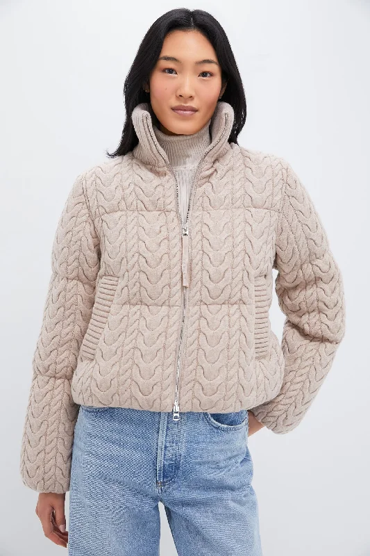 Classic And Versatile Light Taupe Reggie Cable Knit Puffer