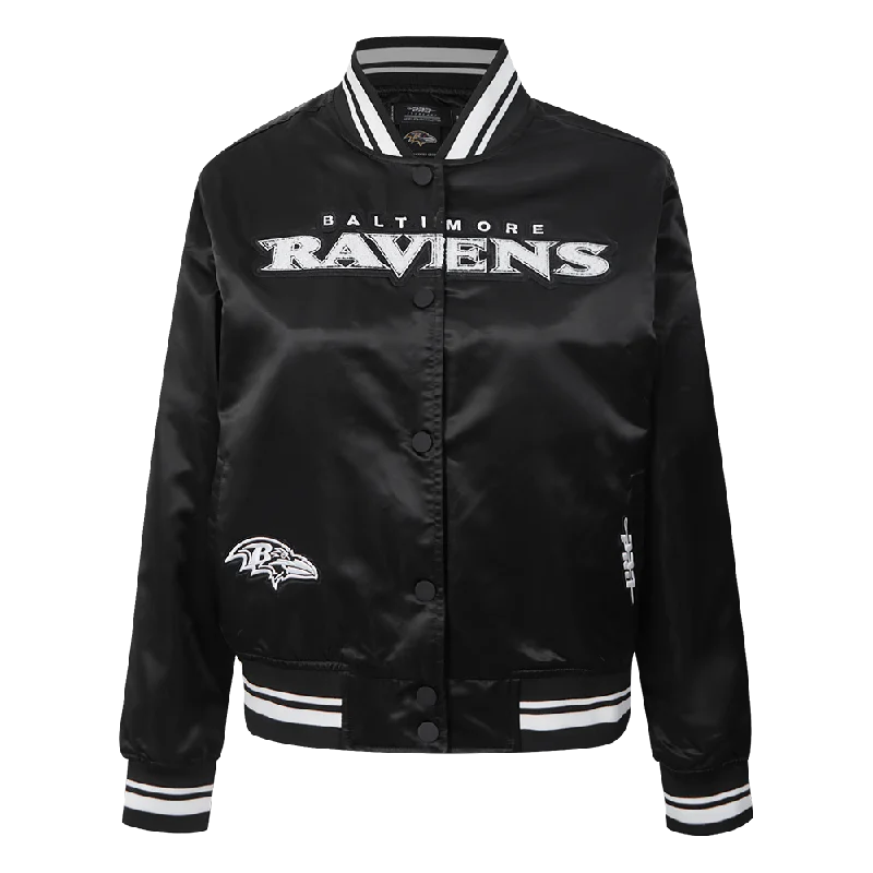 Street Vertical And Horizontal Design NFL BALTIMORE RAVENS PEARLS WOMEN'S RIB SATIN JACKET (BLACK) Street Vertical And Horizontal Design NFL BALTIMORE RAVENS PEARLS WOMEN'S RIB SATIN JACKET (BLACK)