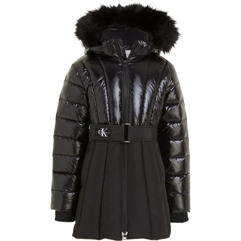 Comfortable Series Calvin Klein Long Belted Puffer Coat Ck Black