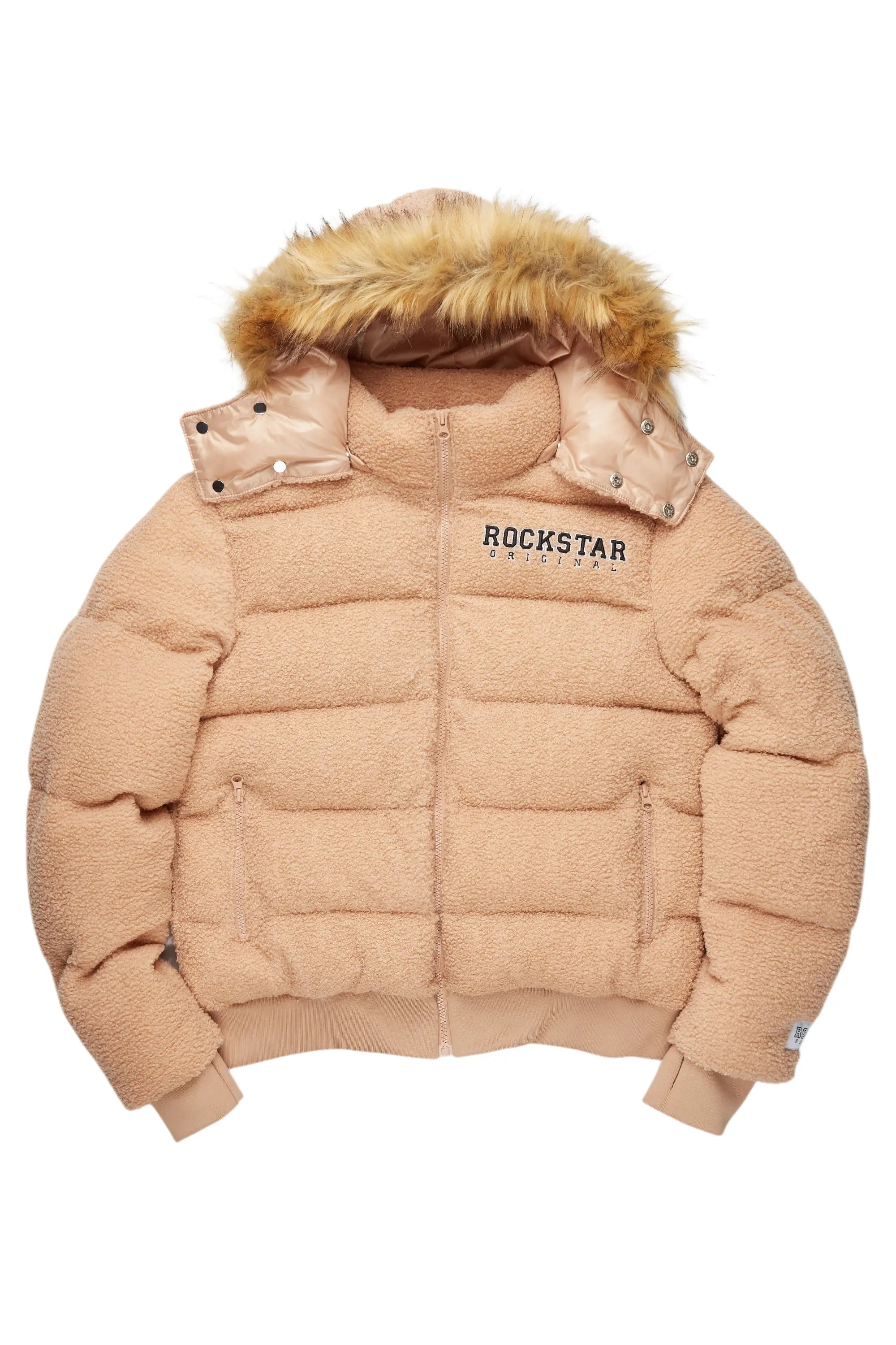 Short Design Kesia 2.0 Tan Sherpa Puffer Jacket