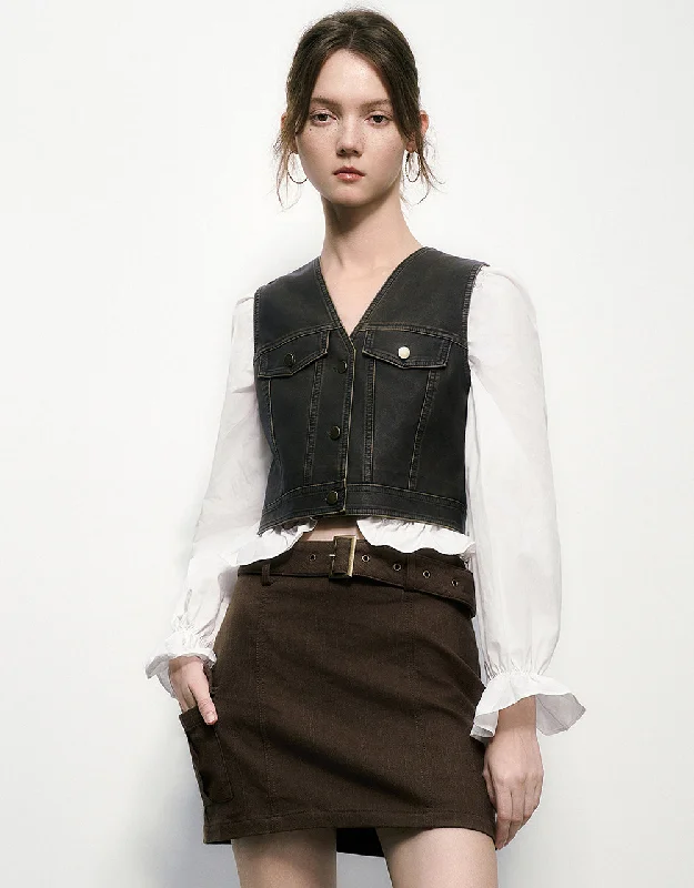 Elegant And Casual Vegan Leather V-Neck Waistcoat