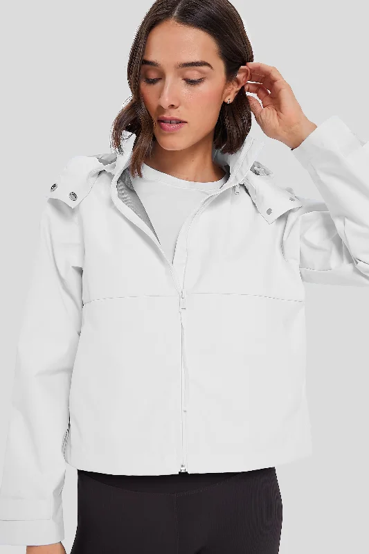 Classic Retro Ceramic White Eco Poly Plainweave Full Zip Rain Jacket