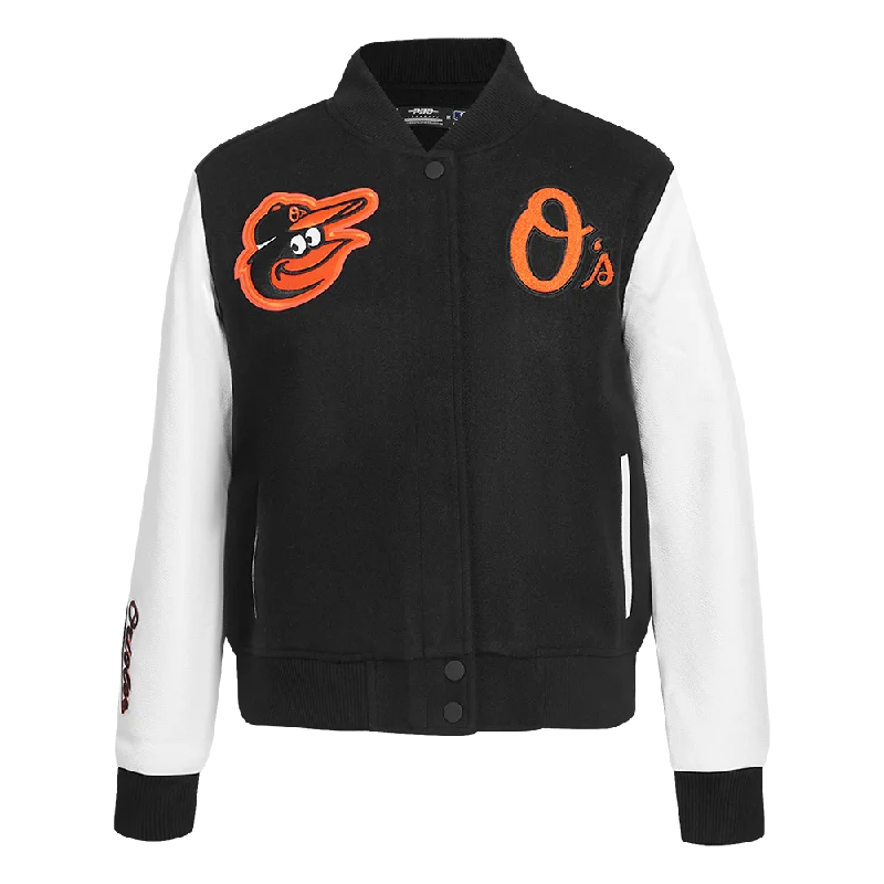 Street Letter Style MLB BALTIMORE ORIOLES CLASSIC WOOL WOMEN'S VARSITY JACKET (BLACK/WHITE) Street Letter Style MLB BALTIMORE ORIOLES CLASSIC WOOL WOMEN'S VARSITY JACKET (BLACK/WHITE)