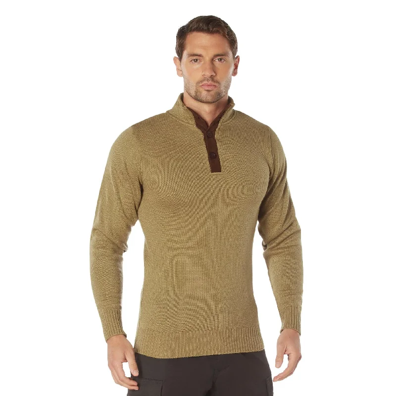 Trendy And Casual Rothco 3 Button Sweater With Suede Accents