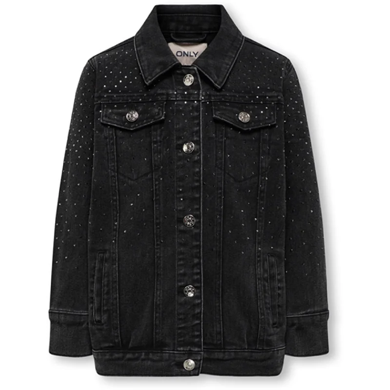 Fashionable Items Kids ONLY Washed Black Jagger Rhinsten Denim Jacket