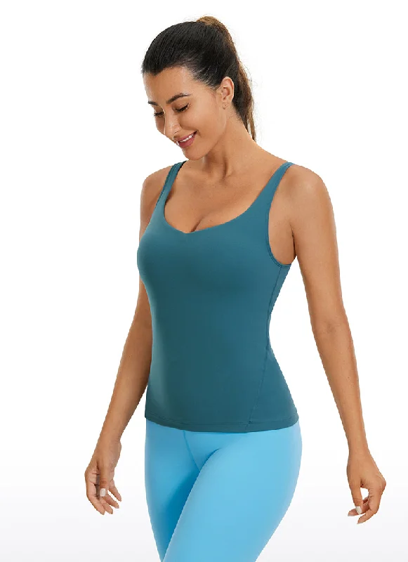 Wearable At Home Or Out Butterluxe Waist-Length Built-in Bra Tank V Neck