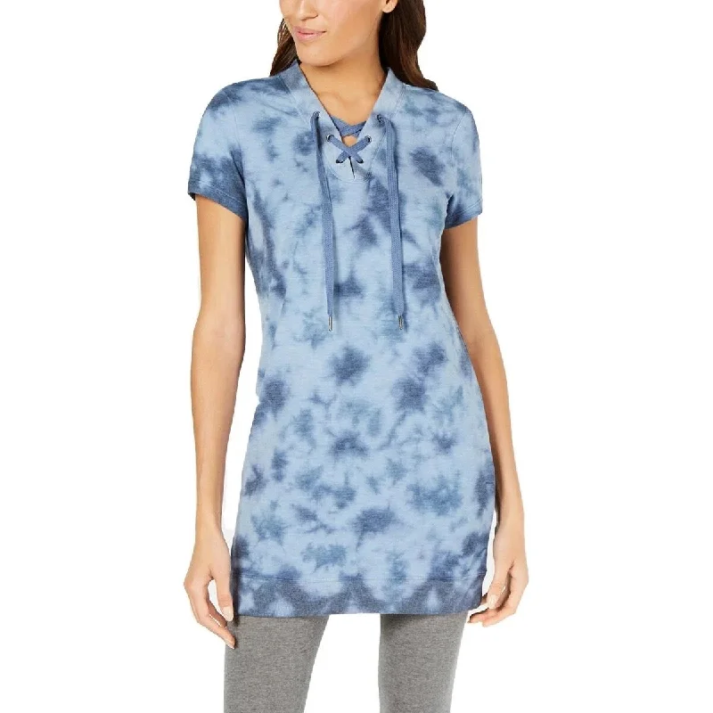 Retro Prints Ideology Women's Tie-Dyed Lace-Up Tunic Blue Size Small