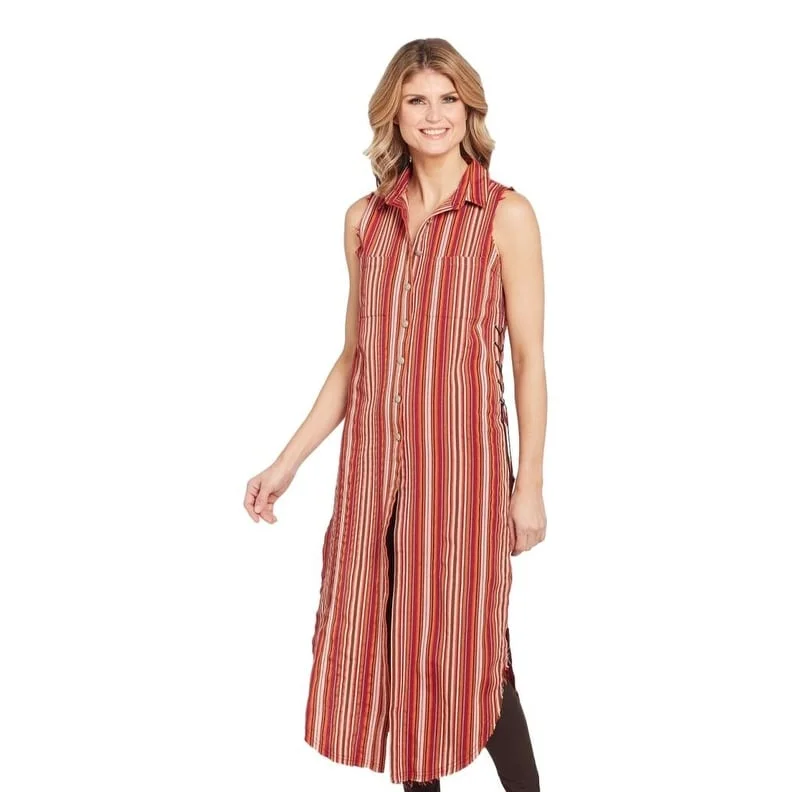 Floral Prints Cowgirl Up Western Dress Womens Sleeveless Duster Red Orange CG00903