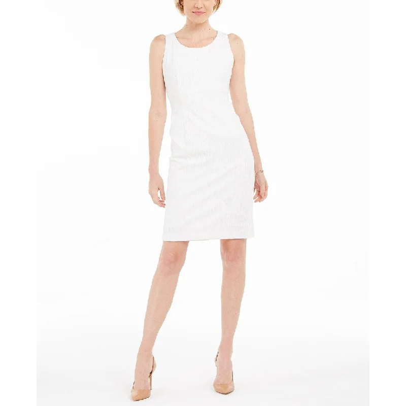 Energy Plan Kasper Women's Ribbed Metallic Sheath Dress Ivory Size 8