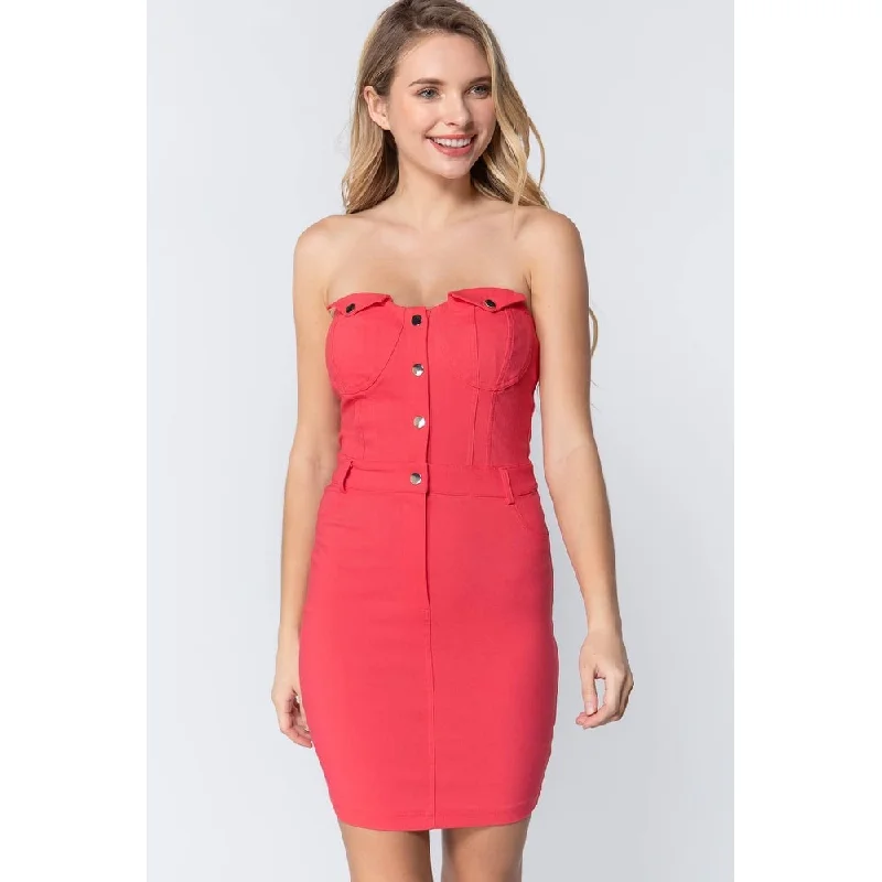 Fashionable Items Strapless Button Down Mini Dress
