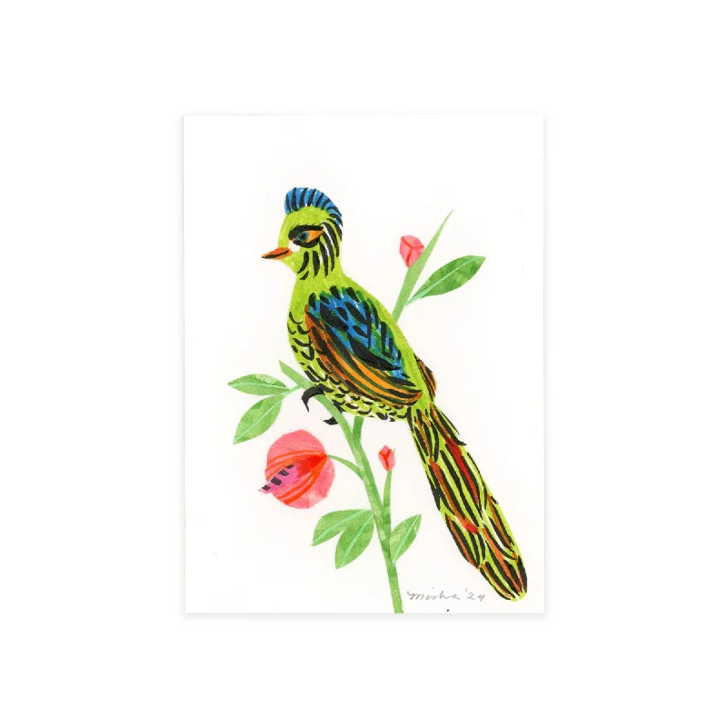 Design sense SALE Bird on Flower /  handmade full size card
