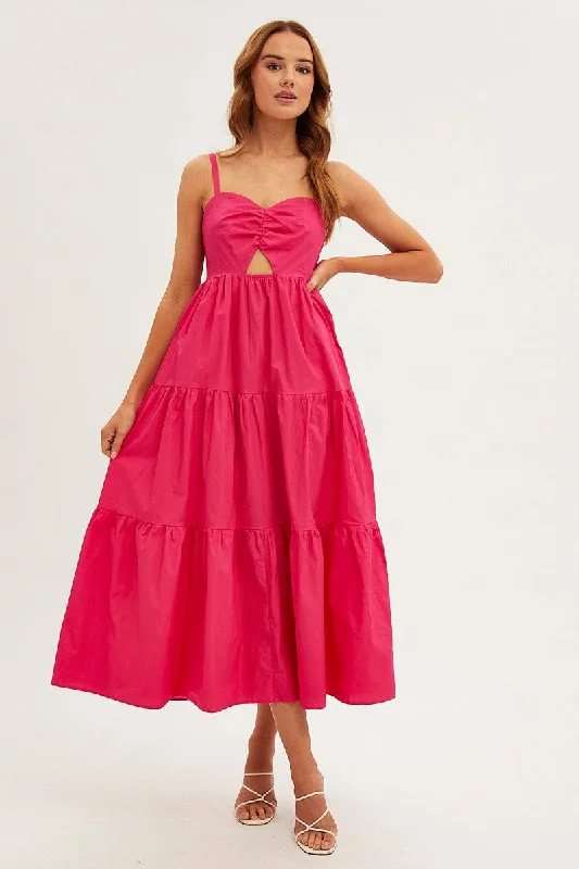 Fresh And Capable Pink Maxi Dress Sleeveless Ruched Front