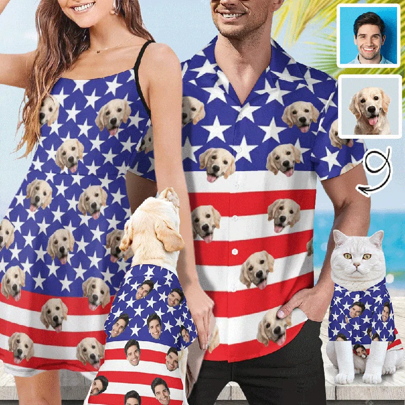 Street Style Custom Face American Flag Style Matching Pet and Owner Hawaiian Shirts Custom Pet Shirt Gift Street Style Custom Face American Flag Style Matching Pet and Owner Hawaiian Shirts Custom Pet Shirt Gift