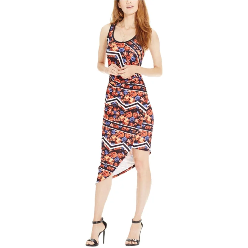 Warm Comfort Material Girl Womens Printed Asymmetrical Hem Bodycon Dress