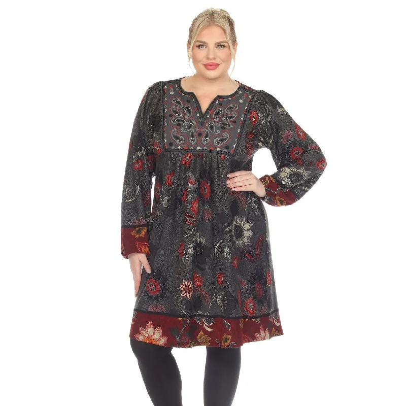 Dessert Matching White Mark Floral Paisley Sweater Dress Womens Long Sleeve Relaxed Fit 1X