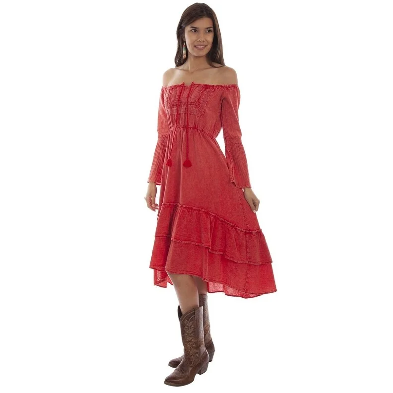 Noble Temperament Scully Western Dress Womens Long Sleeve Off Shoulder F0_PSL-249