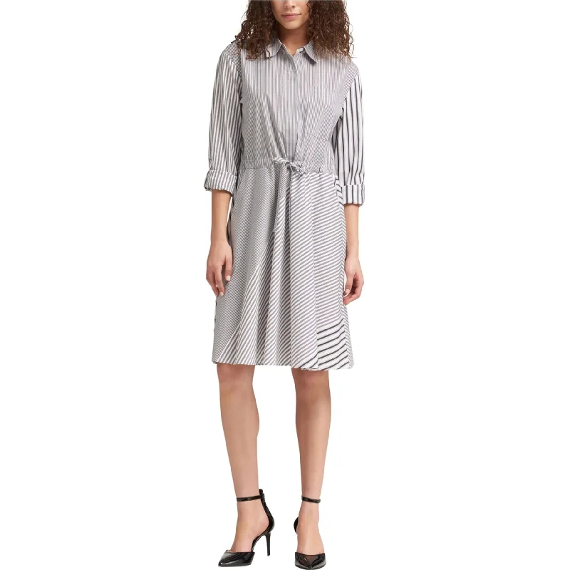 Printed pattern DKNY Womens Striped Shirt Dress, White, X-Large
