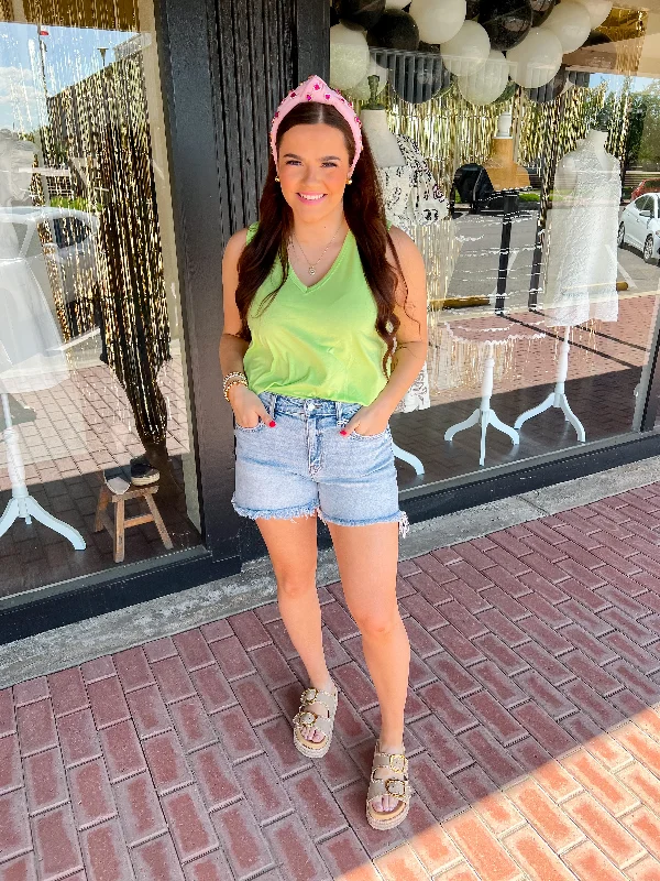 Mid-length Style The Elle V-neck Tank-Lime