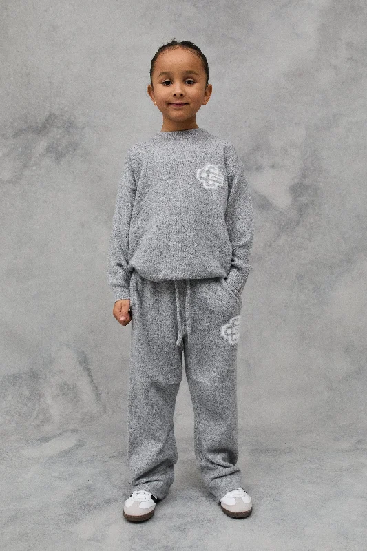 Urban Style JNR FLUFFY KNIT EMBLEM CREW - GREY MARL