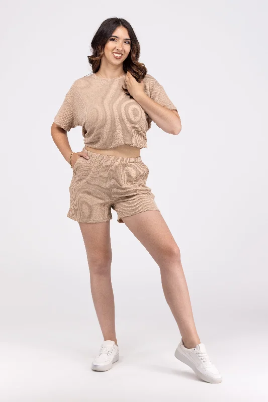 Fashion Design All Set Women's Ribbed Short Sleeve Tee and Shorts Set