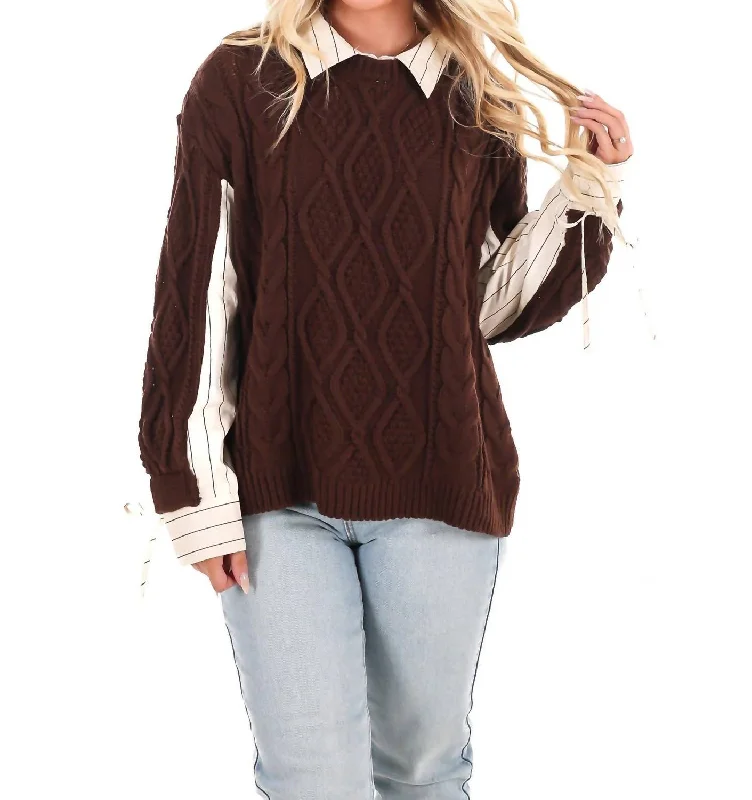 Relaxed Fashion Pretty Preppy Cable Knit Sweater Top In Brown