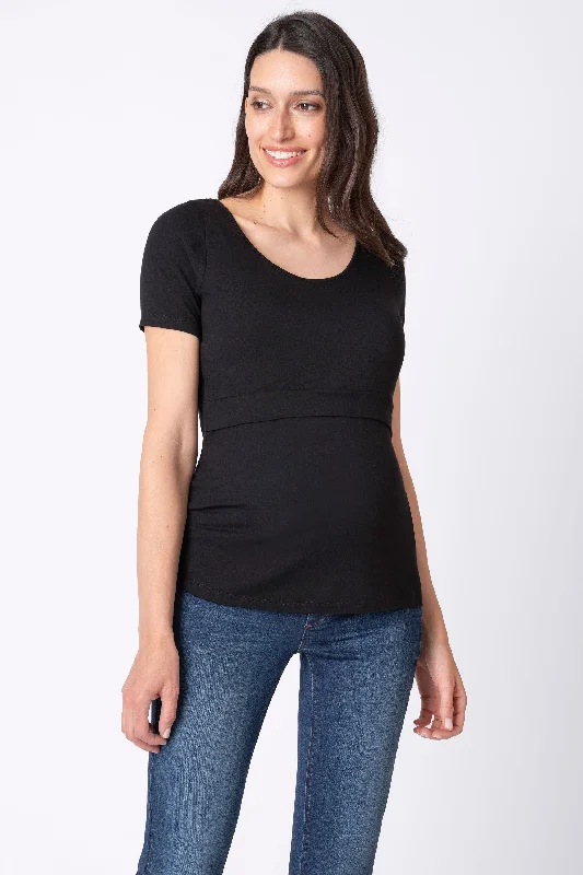 Trendy Wear Laina Short Sleeve Maternity Nursing Top Black