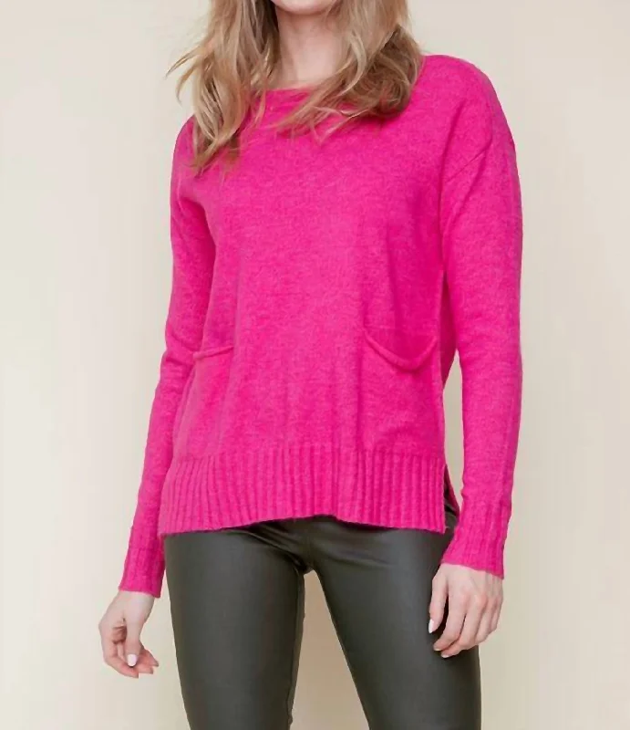 Cool Style Crew Neck Pocket Knit Sweater In Orchid