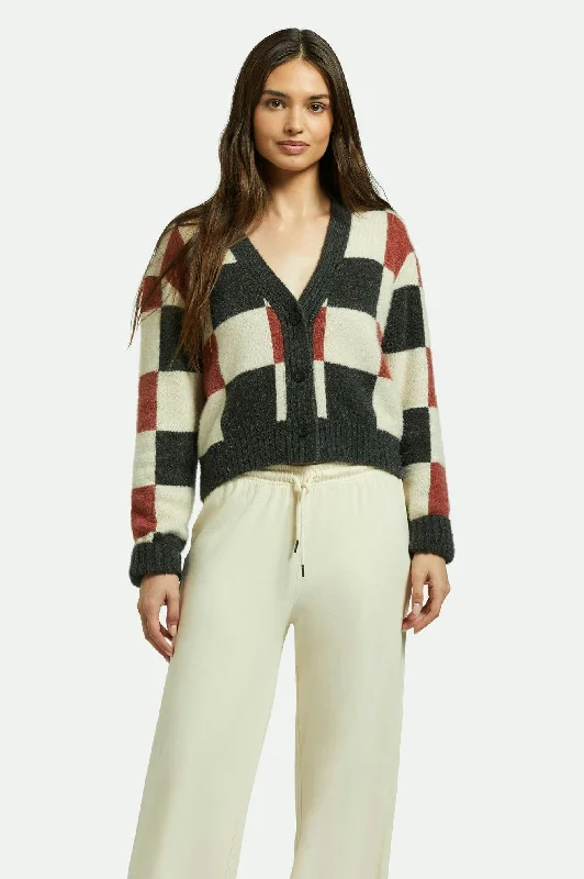 European And American Style Rivington Crew Cardigan - Cowhide/Whitecap/Black Check