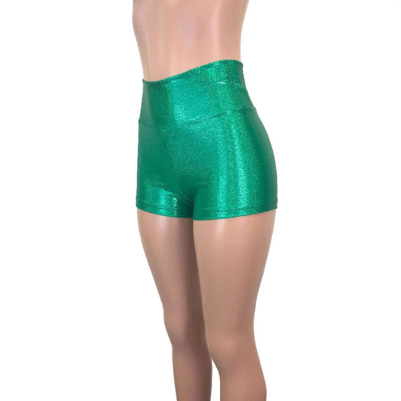 Chic Relaxation High Waisted Booty Shorts - Green Sparkle