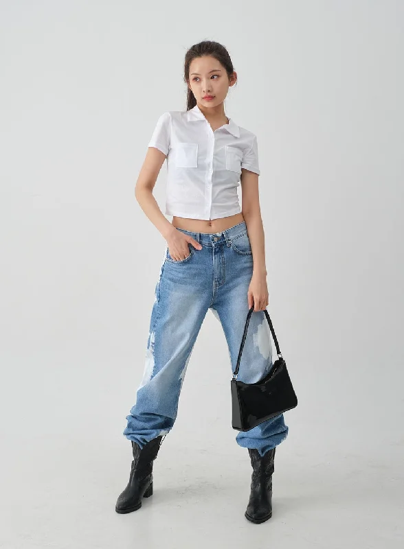 Luxe Comfort Tie-dye Wide Leg Denim Pants CJ03